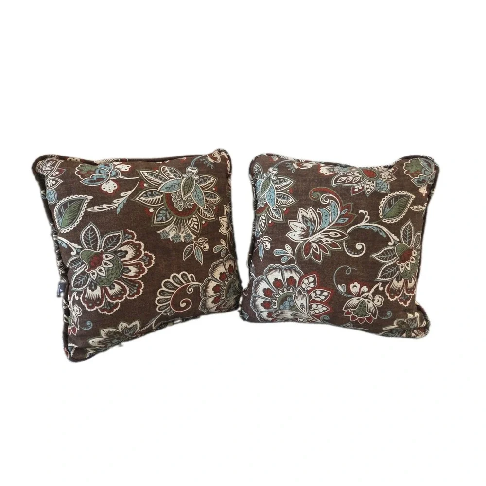 2 La-Z-Boy Throw Pillows Brown Paisley Floral 14